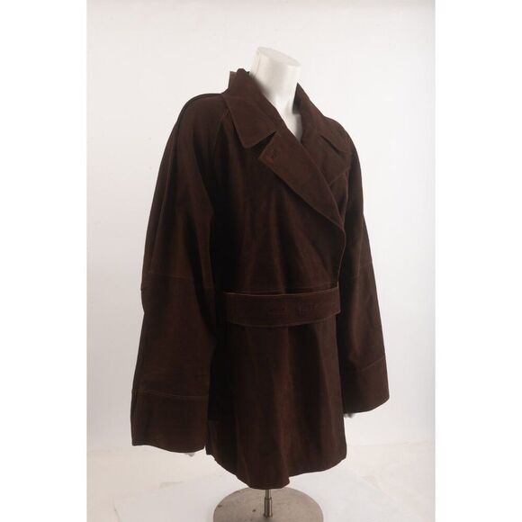 Zara Womens Suede Leather Trench Coat Jacket Brown M Oversized NWT 3461/763 - Picture 4 of 8
